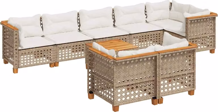 Set Divano da Giardino 9 pz con Cuscini Beige in Polyrattan