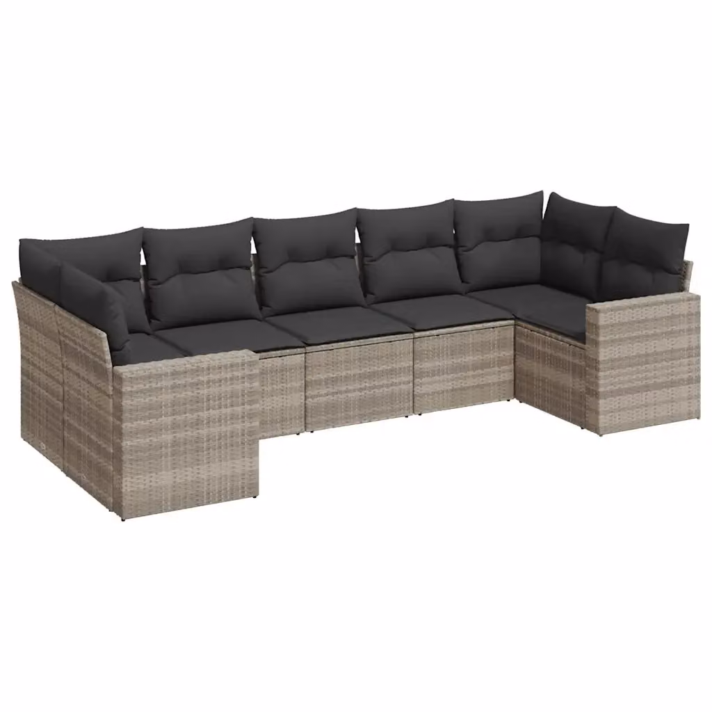 Set di divani da giardino a L vidaXL in polyrattan con cuscini grigi e coperture rimovibili – 2