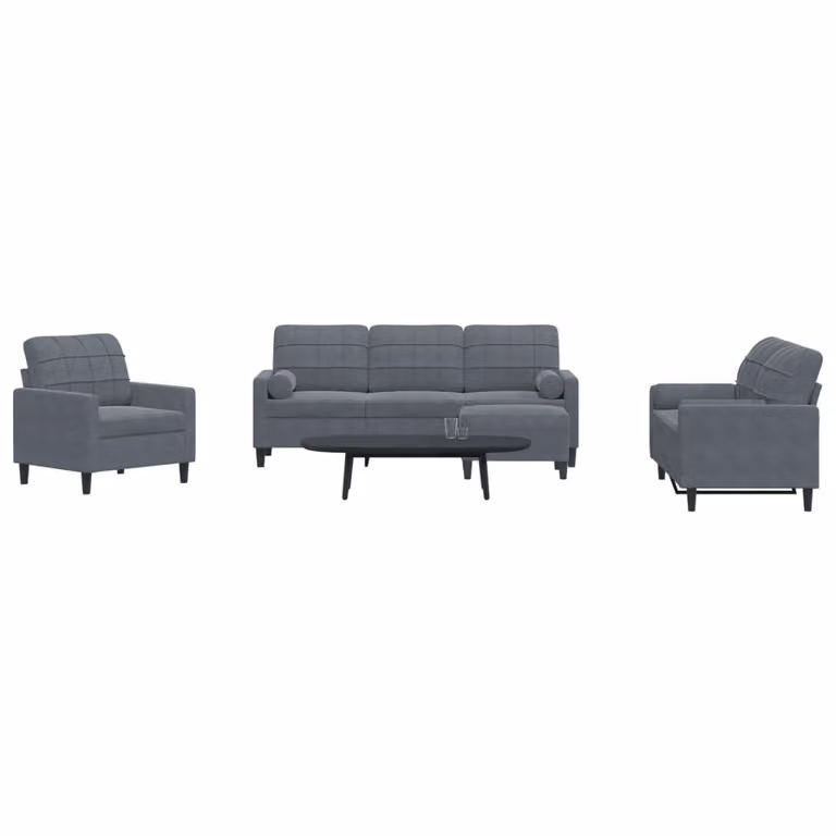 Set di divani vidaXL 4 pezzi in velluto grigio con pouf e cuscini per soggiorno