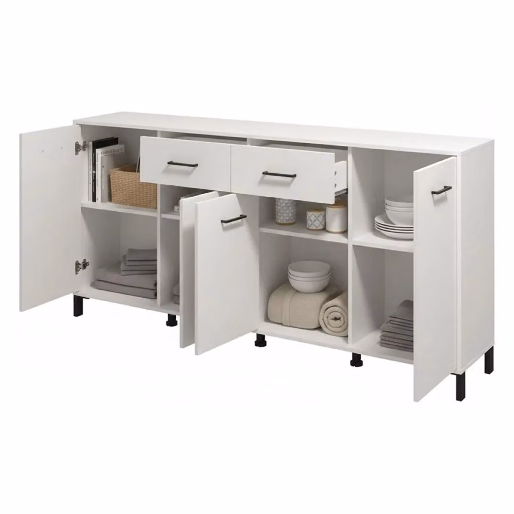 Madia Grondona DMORA, Credenza moderna con 4 ripiani, Bianco opaco, L: 182.5 cm, P: 40 cm, H: 90 cm – 2
