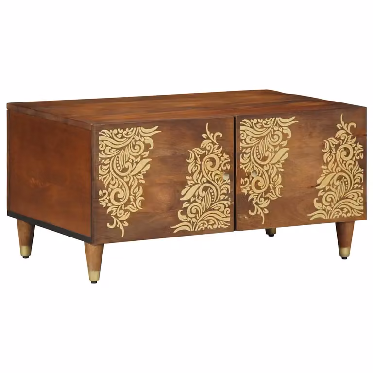vidaXL Tavolino da salotto moderno in legno di mango e metallo, Marrone, L 80 cm x P 50 cm x H 40 cm
