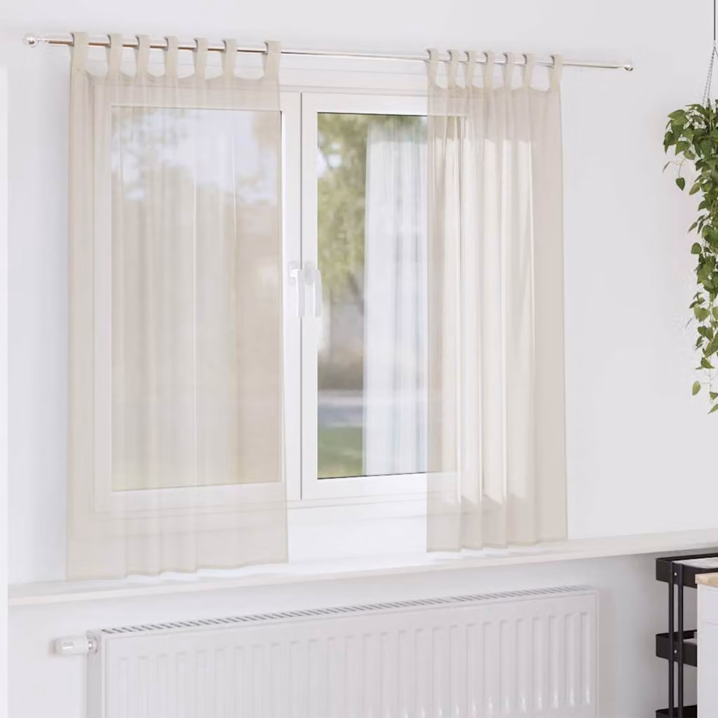 Set di 2 tende in voile semi-trasparenti vidaXL con linguetta, colore beige, L: 140 cm, H: 140 cm
