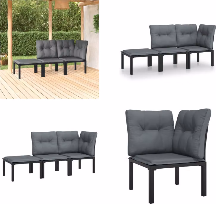 vidaXL Set da salotto da giardino 3 pezzi in poly rattan nero e grigio - Set da salotto da giardino - Set da salotto - Set di mobili da giardino