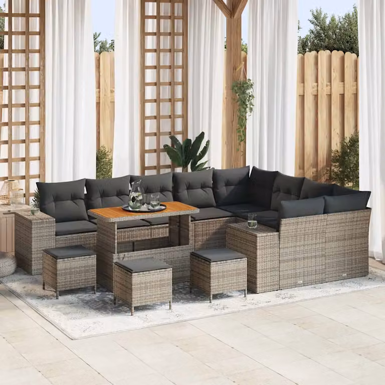 Set Divano da Giardino vidaXL 13 pz Grigio con Cuscini e Tavolino in Polyrattan e Metallo