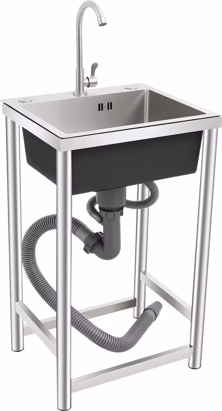 Lavello multiuso in acciaio inossidabile - Lavello da appoggio, a vasca singola - Con rubinetteria - 45×40×22 cm - 1 foro - Per uso domestico e professionale - Argento