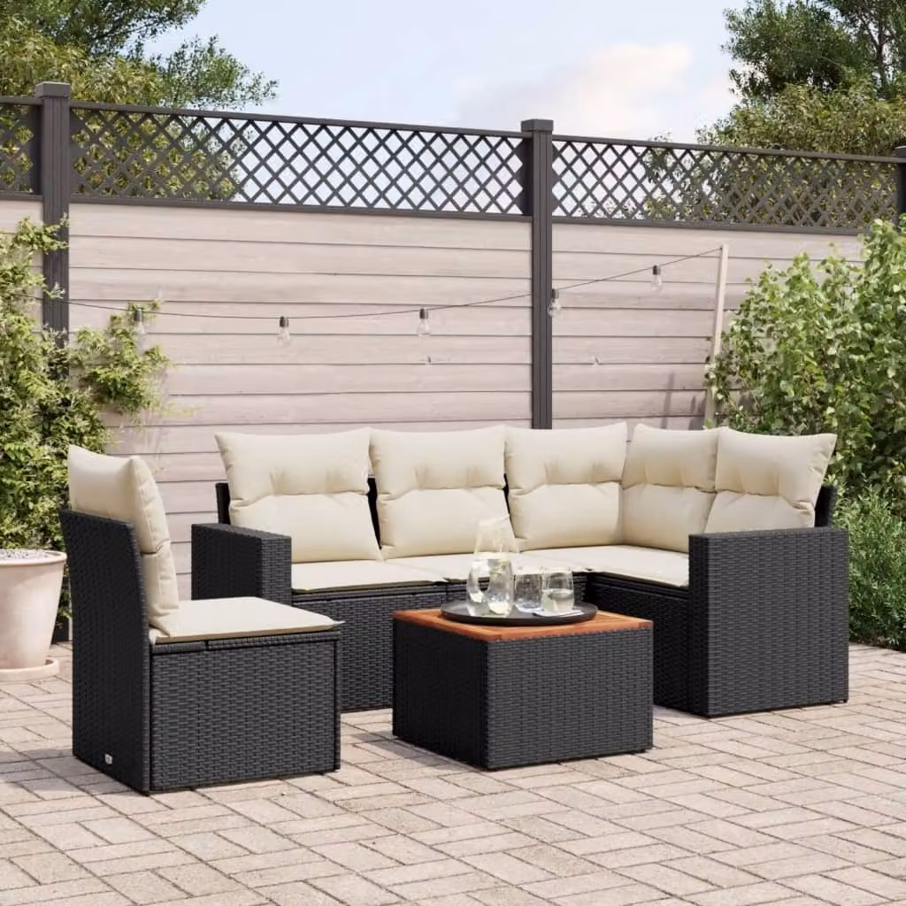 Maison Exclusive - Set da giardino 6 pezzi con cuscini in polyrattan nero
