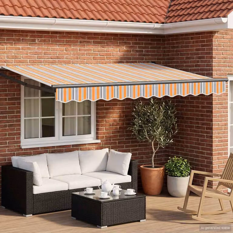 Tettuccio elettrico retrattile vidaXL in alluminio con bracci pieghevoli, blu e arancione, L: 3,5 m x P: 2,5 m