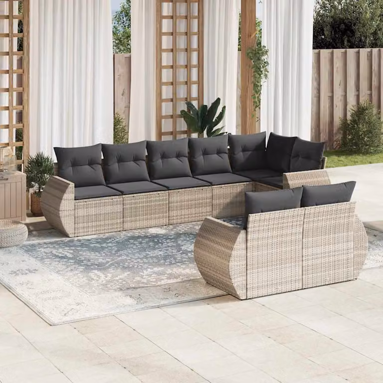 vidaXL Set Divano da Giardino a L 8pz con Cuscini Grigio Chiaro in Polyrattan e Metallo