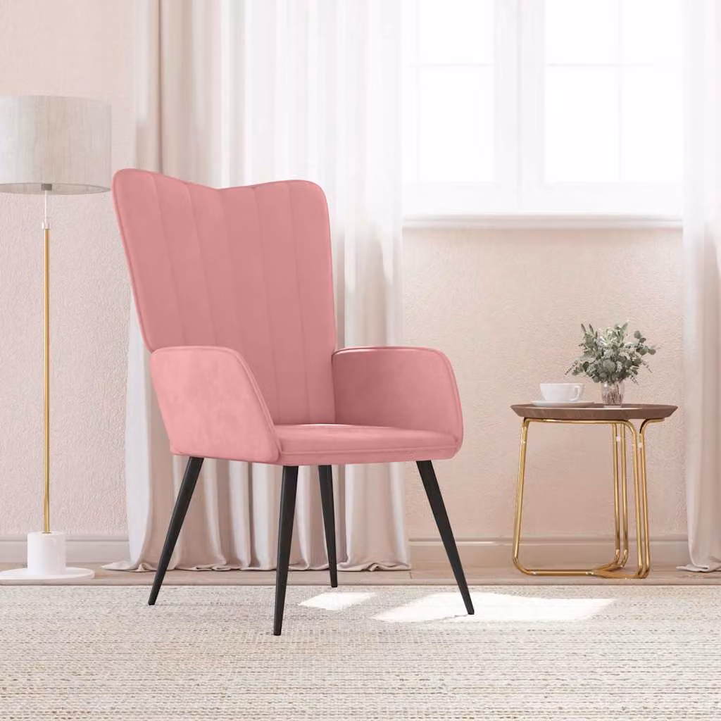 Sedia Relax vidaXL in Velluto Rosa con Struttura in Metallo
