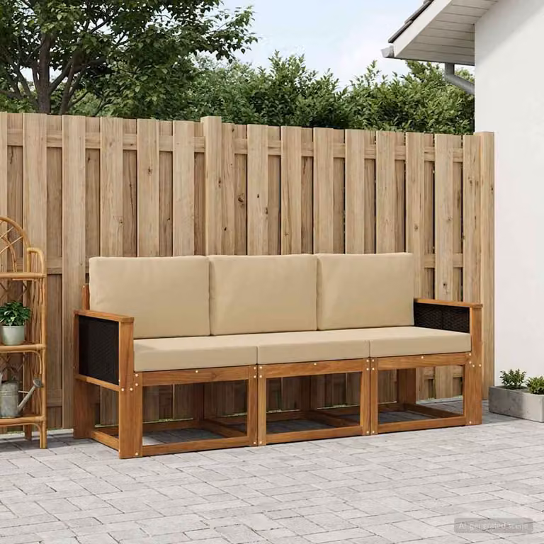 Set di divani da esterno vidaXL in legno di acacia con cuscini, colore marrone e beige