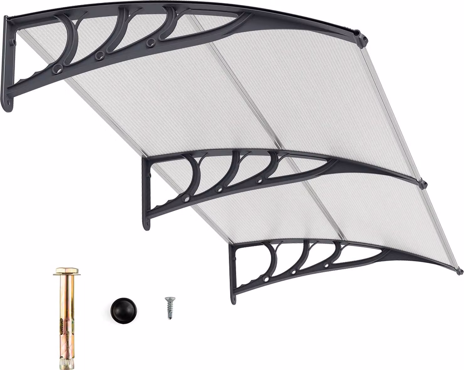 Pensilina COSTWAY per porta d'ingresso 199x99cm, pensilina in alluminio e policarbonato, pensilina trasparente per console, pensilina per porta d'ingresso argento
