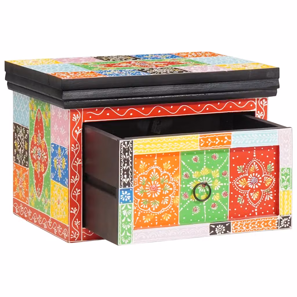 Set di 2 Armadi da Notte vidaXL in Legno di Mango Stile Boho Multicolore L: 40 cm, P: 30 cm, H: 28 cm