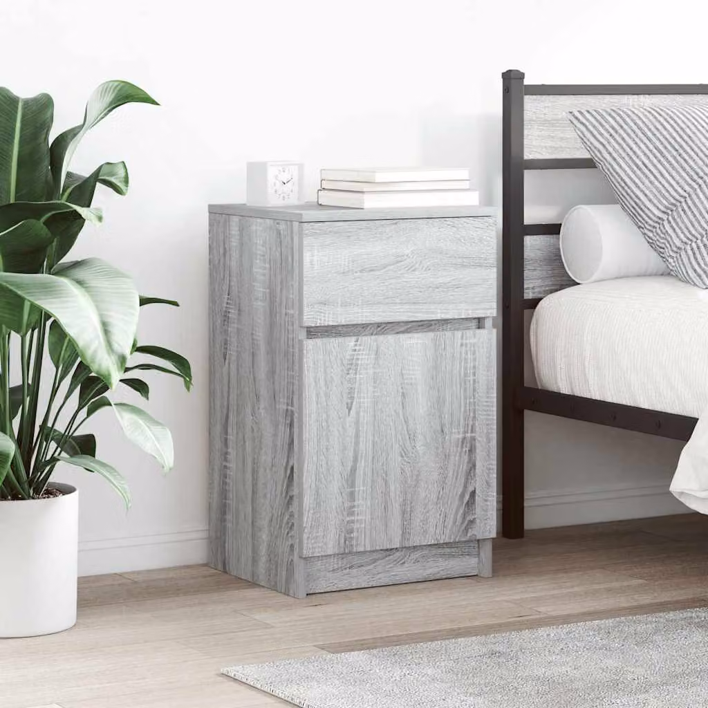 Comodino moderno vidaXL in legno multistrato e MDF, Grigio e Marrone, L 39 cm x P 35 cm x H 65 cm