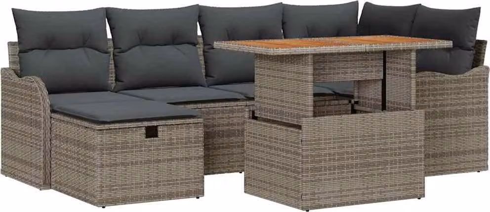 Set Divano da Giardino 7 pcs Grigio polyrattan