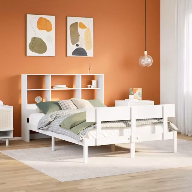 Letto Libreria senza Materasso Bianco 160x200 cm Legno di Pino 3321813