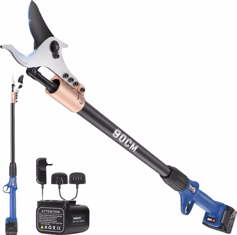 Potatore elettrico, motore brushless ad alta potenza, design ergonomico, colore blu, dotato di due batterie