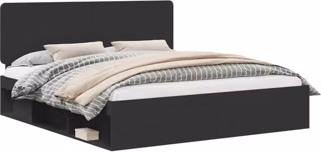 Letto matrimoniale | Letto per adulti | Struttura del letto Nero 180 x 200 cm Pino massello