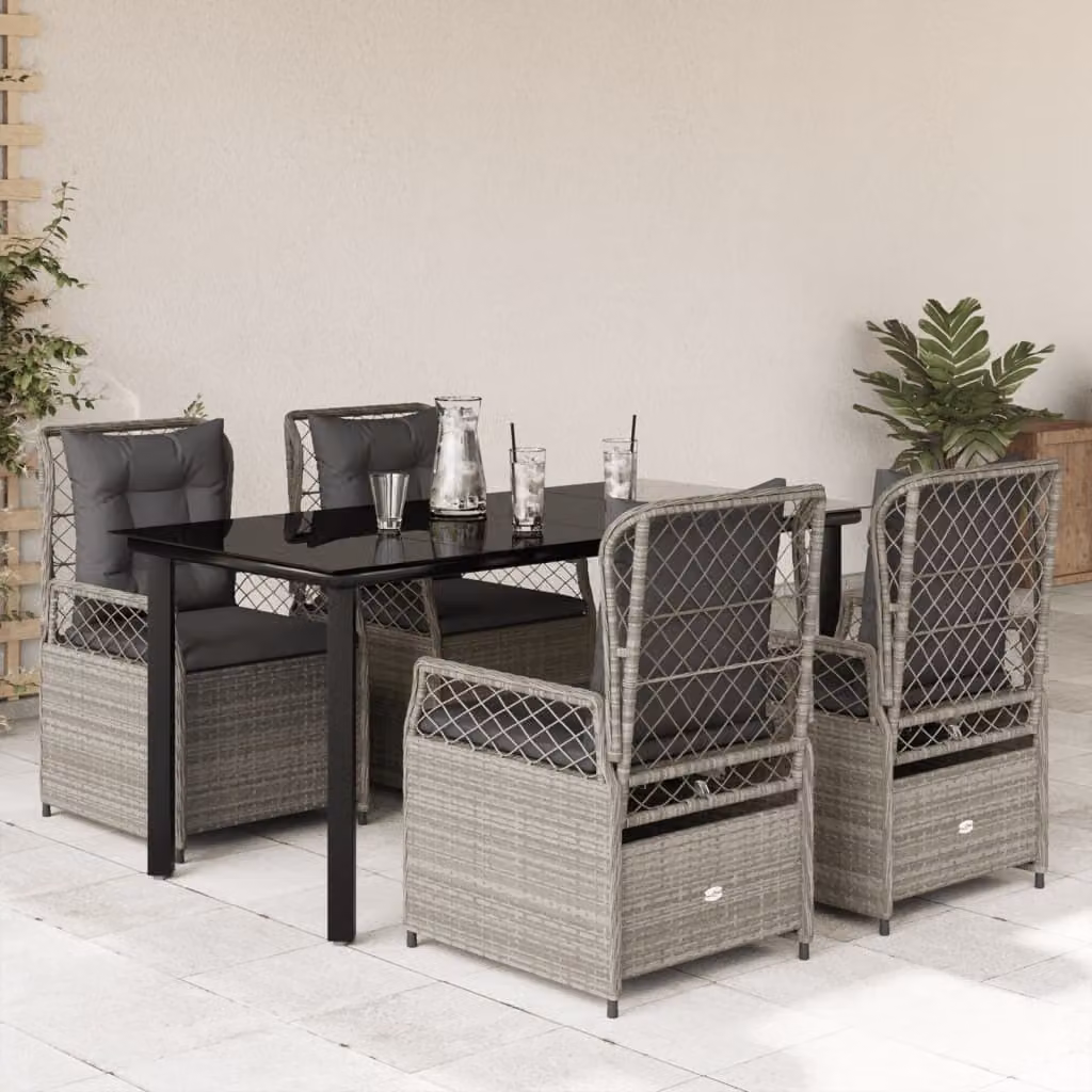 Maison Exclusive - Set Pranzo da Giardino 5pz con Cuscini Grigio Chiaro Polyrattan