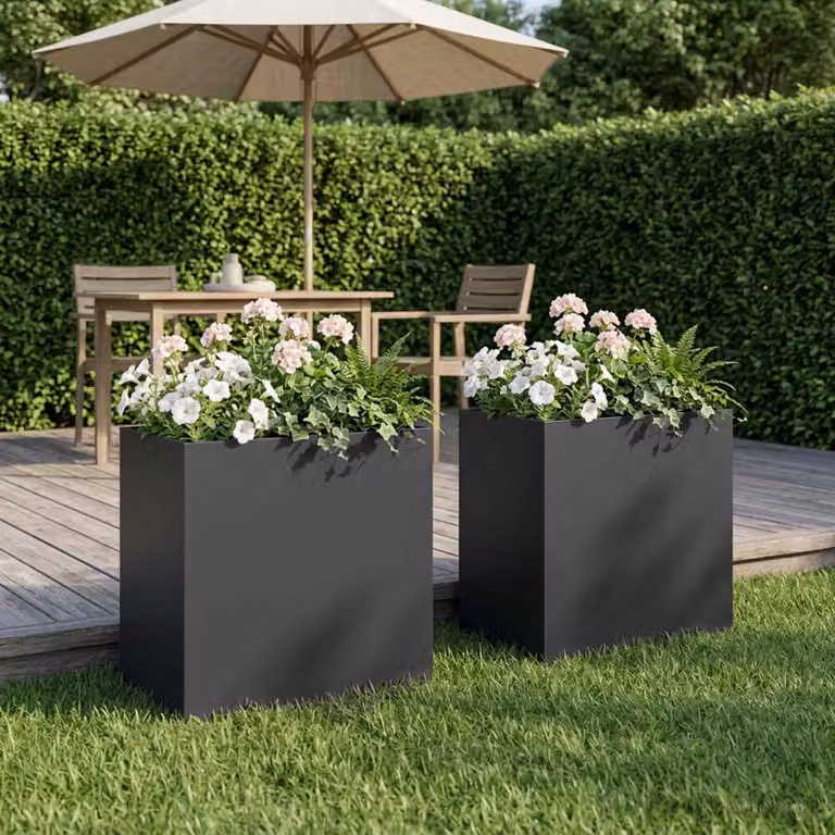 Set di 2 vasi da giardino vidaXL in metallo nero, L/P/H: 50 x 30 x 50 cm