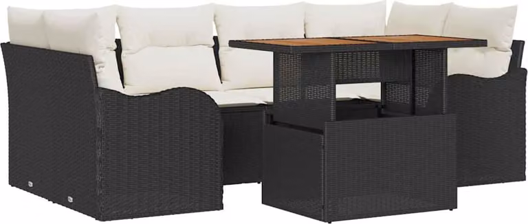 Set Divano da Giardino con archiviazione 7 pcs Nero Poly Rattan