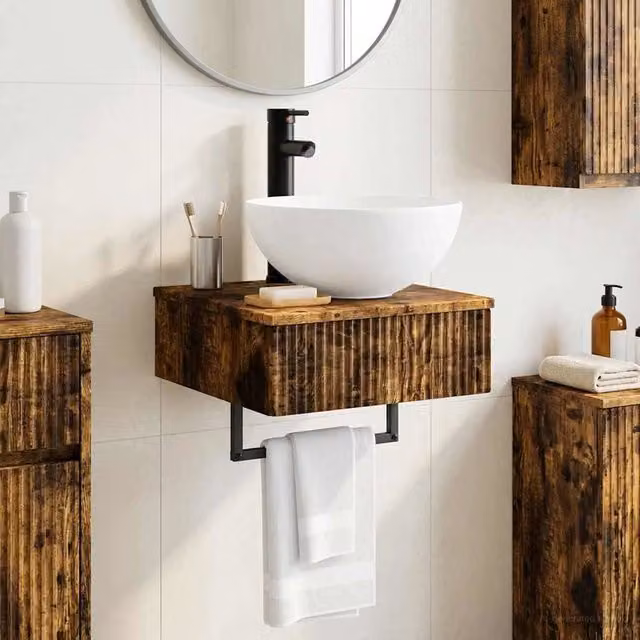 Lavabo da parete moderno vidaXL in legno MDF color rovere fumo, L 40 cm x P 41 cm x H 40,5 cm – 1