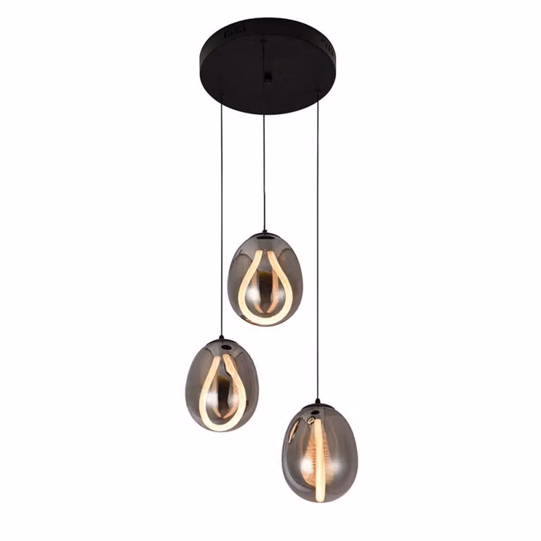 Viokef Lampada a sospensione in vetro Melanie, Alluminio / Grigio / Zincato, Soggiorno / Sala da pranzo, Vetro, Lampada a sospensione