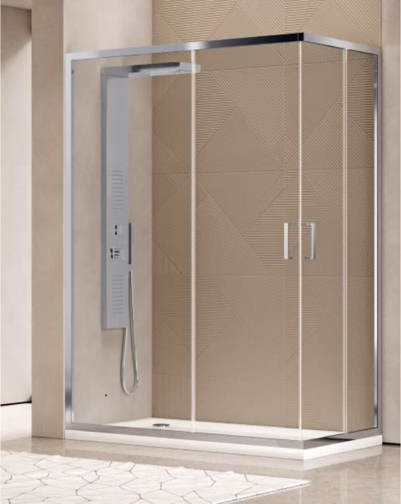 Cabina doccia 100x130 angolare altezza apertura 200cm in vetro temperato trasparente con profilo cromato - Frascio