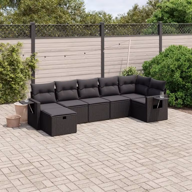Maison Exclusive - Set da giardino 7 pezzi con cuscini in polyrattan nero