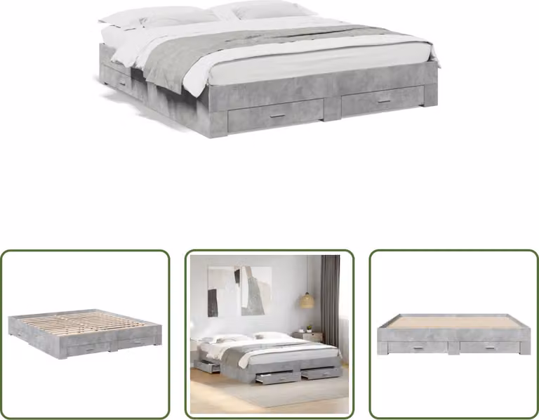 The Living Store Struttura letto con cassetti in cemento grigio 180x200 cm materiale legno