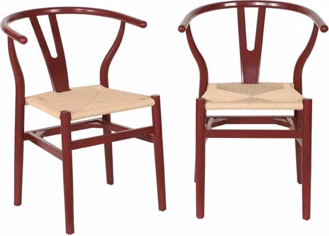 Set di 2 sedie impilabili SWEEEK in legno di faggio con seduta in corda rossa per cucina e sala da pranzo