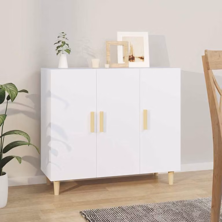 Credenza bianca vidaXL in legno multistrato L: 90 cm, P: 34 cm, H: 80 cm