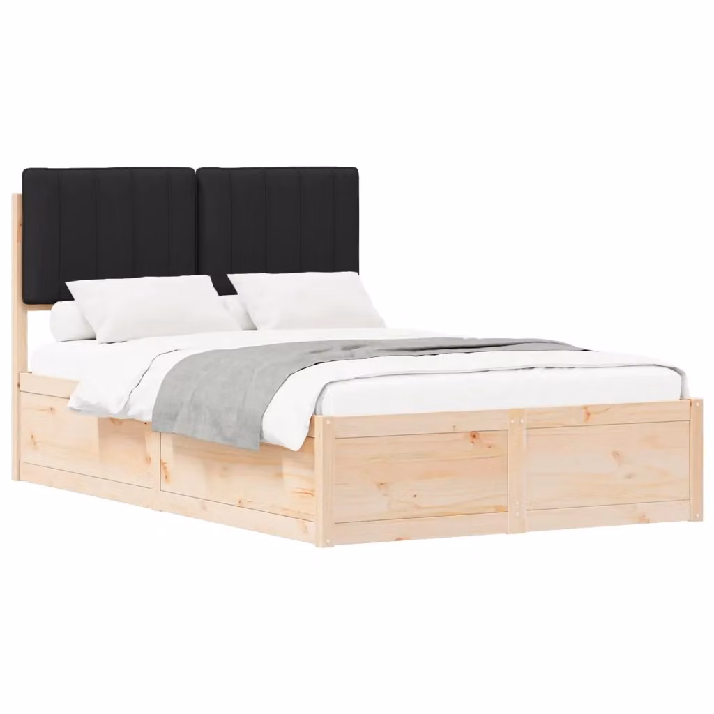 Letto moderno vidaXL in pino massello con testiera rivestita in tessuto nero L/P: 120 x 200 cm – 2