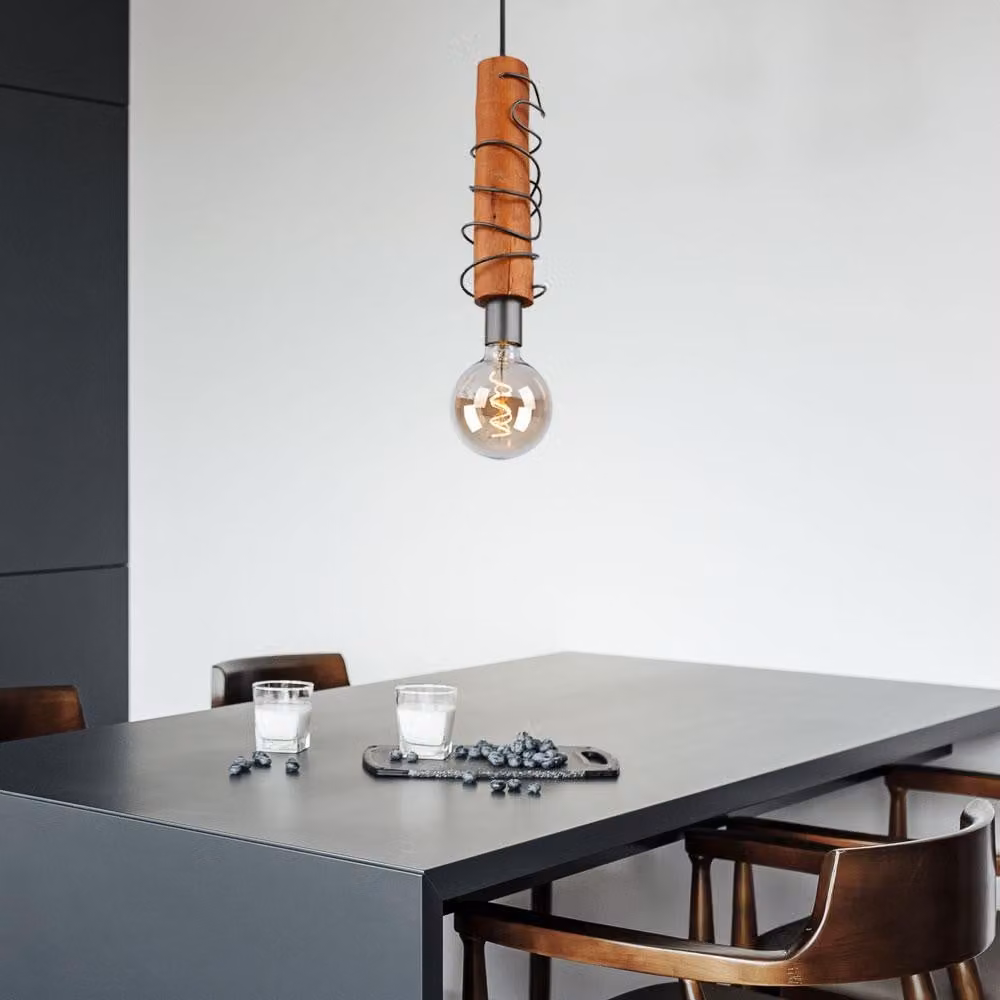 Lampada a sospensione, legno marrone, nero, H 120 cm