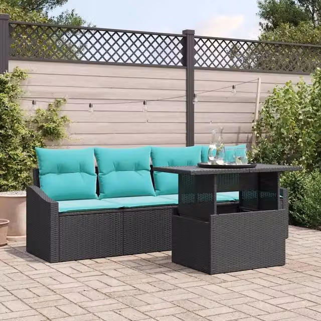 Set Divano da Giardino 5 pz 4-Numero di posti Nero e Blu 3348912