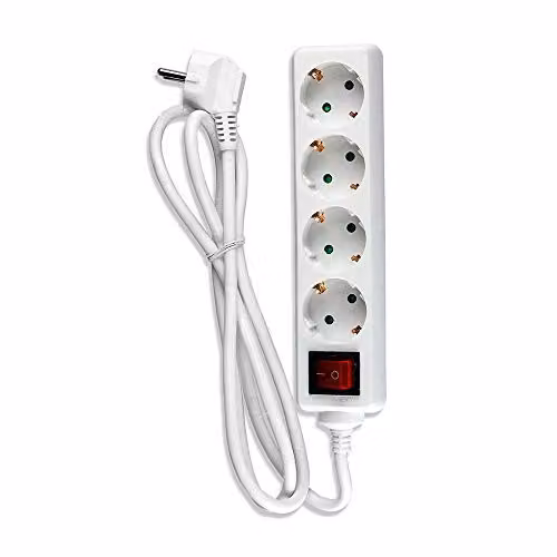 Multipresa con Cavo 1,5mt 4 Prese 10A 2P + Shuko e Interruttore Luminoso Spina Shuko Colore Bianco