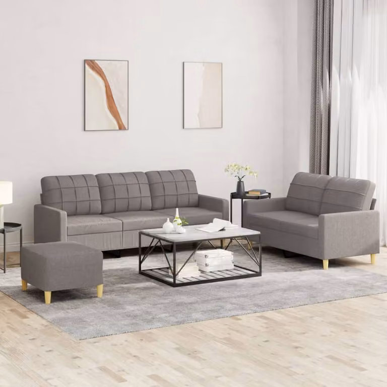 Maison Exclusive - Set divano a 3 pezzi con cuscini in tessuto color taupe