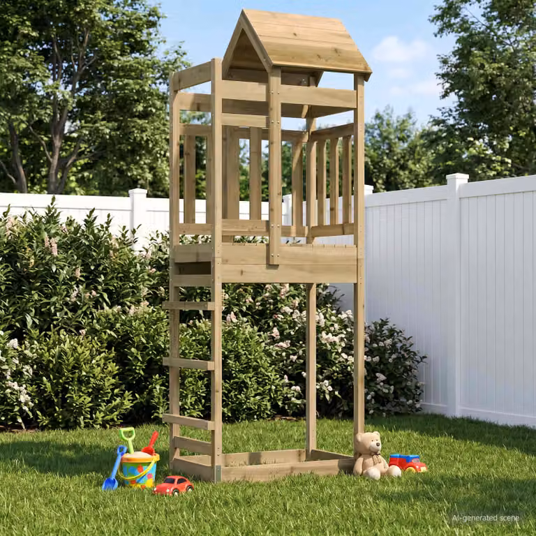 vidaXL Torre da Gioco con Scivolo in Legno Massello Marrone, Resistente alle Intemperie e ai Raggi UV, H 238 x L 85 x P 52,5 cm