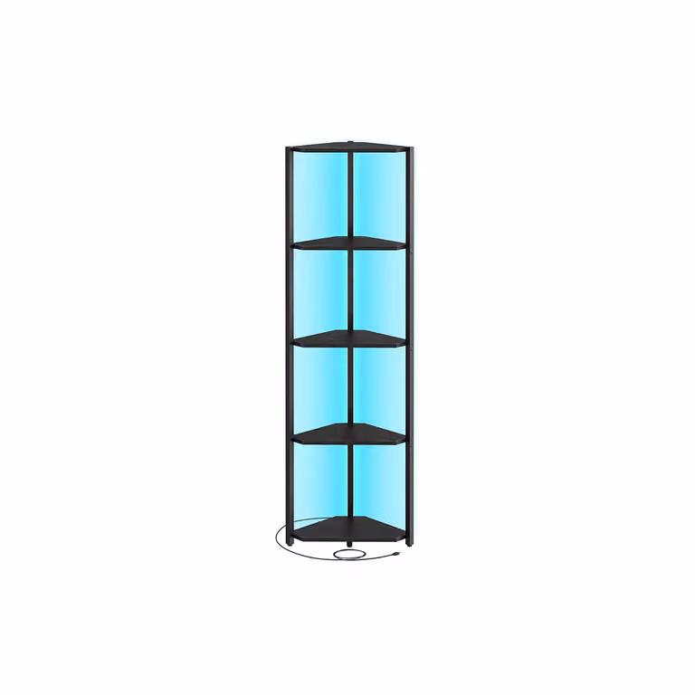 Libreria Scaffale a 5 Ripiani con LED Regolabili, Nero Ebano