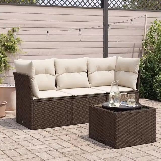 Set Divano da Giardino 4 pz con Cuscini Marrone in Polyrattan 3249062