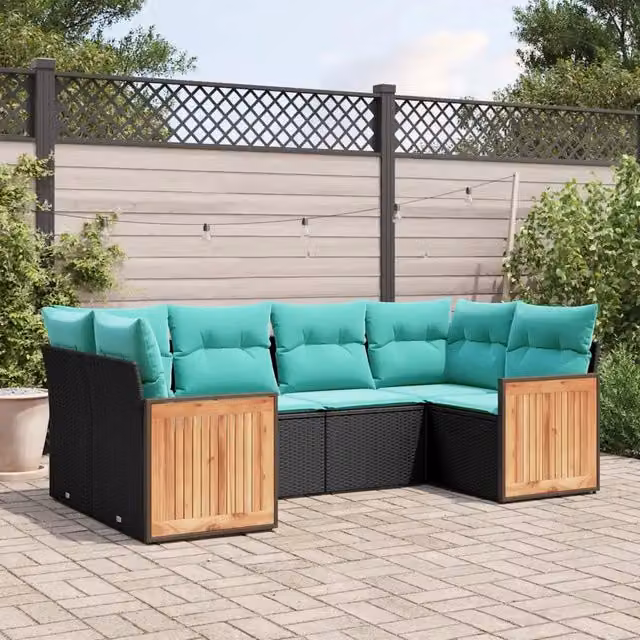 Set Divani da Giardino 6 pz con Cuscini Nero in Polyrattan 3227940