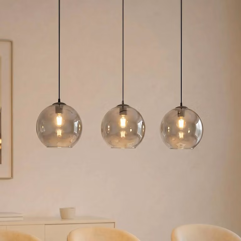 Lampada a sospensione in vetro Brillar Lucande, dimmerabile, Alluminio / Grigio / Zincato, Soggiorno / Sala da pranzo, Vetro, Moderno, Lampada a sospensione