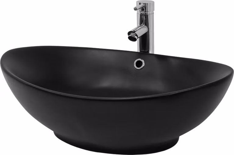 Lavabo LuxeBath Lavabo da appoggio ovale, 59x38x19 cm, nero opaco, Vetroceramica