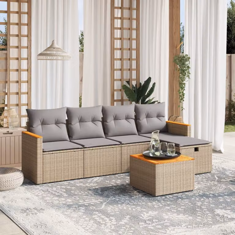 vidaXL Set Divano da Giardino a L 6 pz con Cuscini Beige e Grigio in Polyrattan e Acciaio