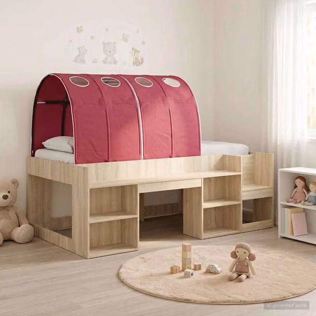 Letto con Tunnel con lo scaffale 3 pz Rovere Sonoma e Rosso 3423615