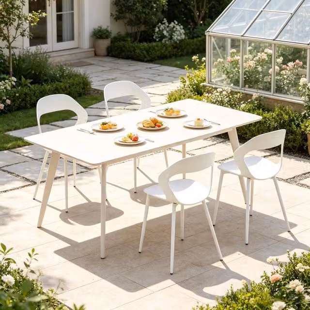 Sedie da pranzo set da 4 con schienale ergonomico traforato salvaspazio gambe in metallo pp bianco 51 × 44 × 83 cm