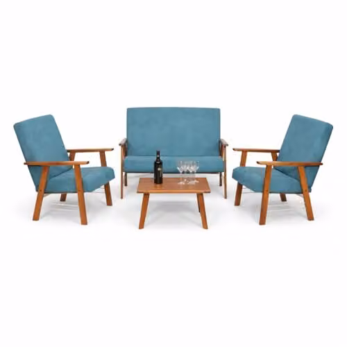 MA MAISON Set Salottino da Giardino in Legno Tabacco - Divano, Poltrone, Tavolo, in Tessuto, Imbottito, Braccioli, da Arredo, per Soggiorno, Terrazza, Resistente, Moderna - Made in Italy