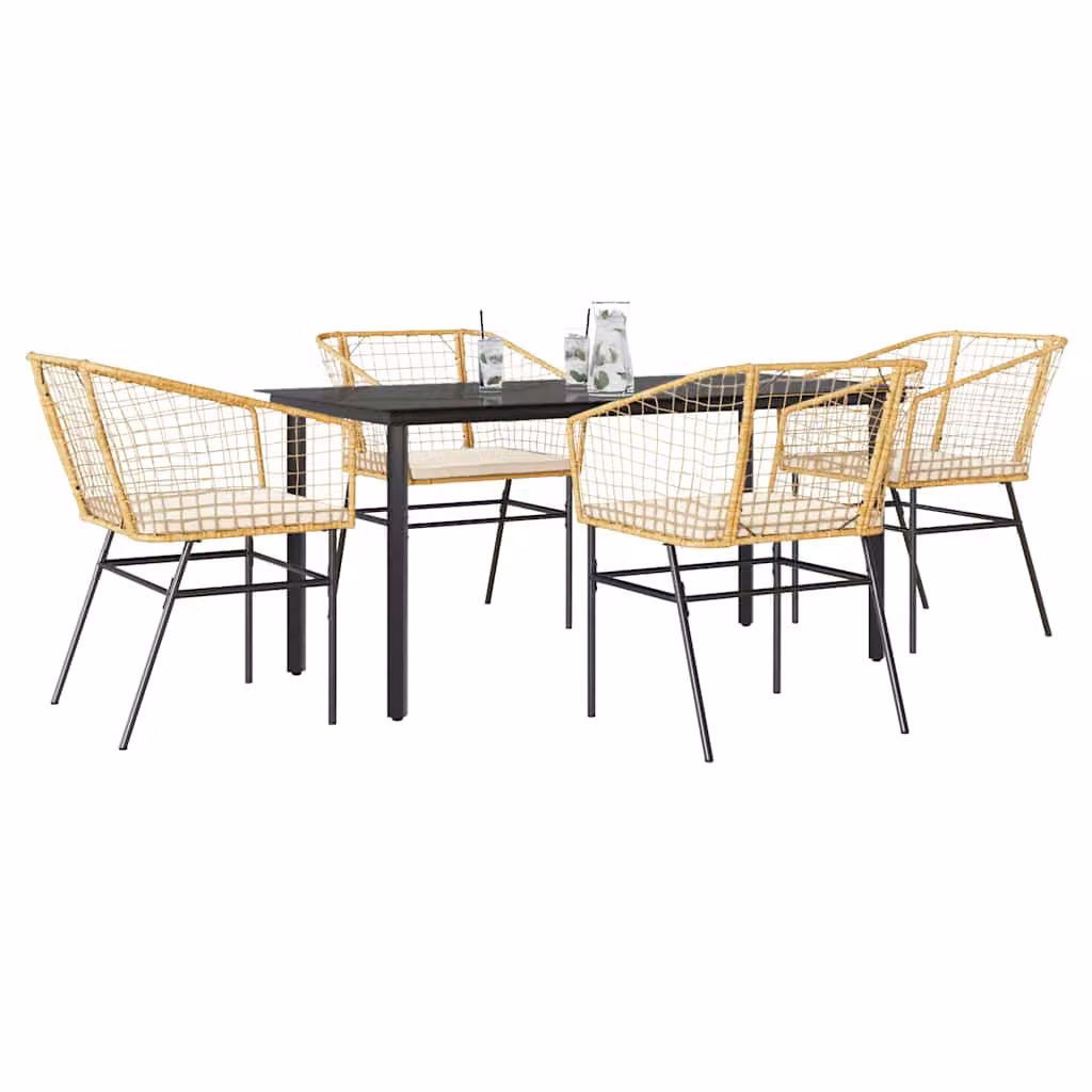 Set da Pranzo da Giardino vidaXL in Polyrattan con Tavolo in Vetro e 5 Cuscini Moderno