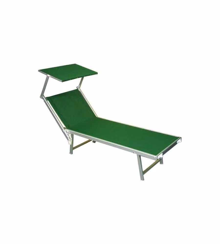 Lettino da giardino Vette in alluminio con tetto parasole e schienale regolabile colore verde