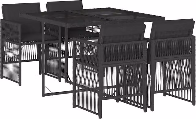 Set da Pranzo da Giardino 5 pz | Set Salotto da Giardino Nero con Cuscini in Polyrattan