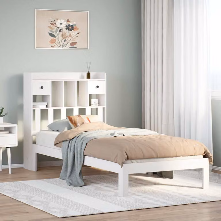 Letto con libreria e scomparti laterali vidaXL in legno di pino bianco lacquered L: 190 cm, P: 81 cm, H: 110 cm